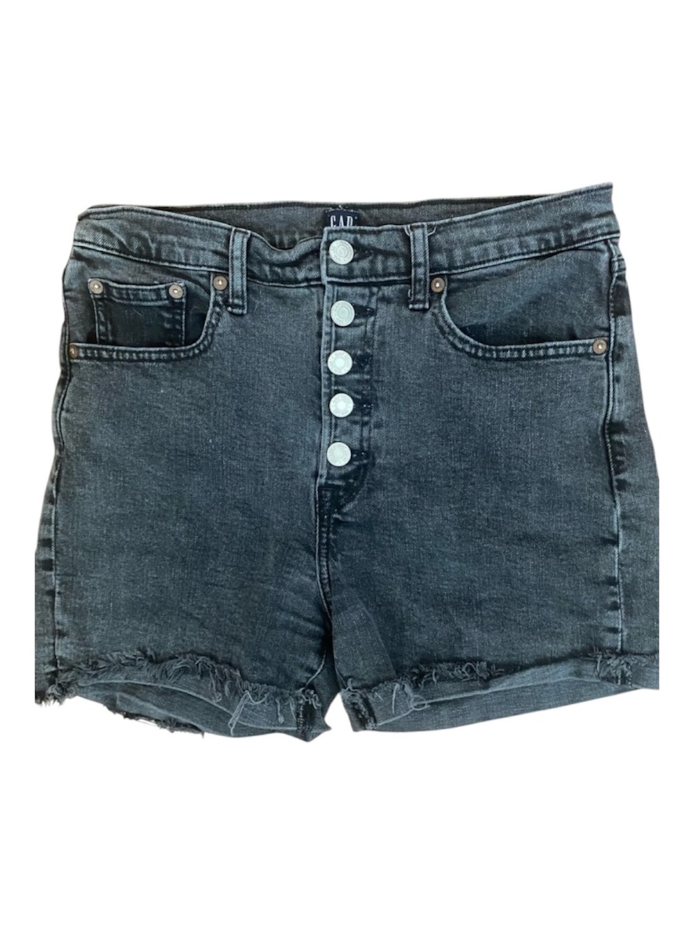 GAP High Rise Button Fly Cutoff Denim Shorts Black Wash Size 28